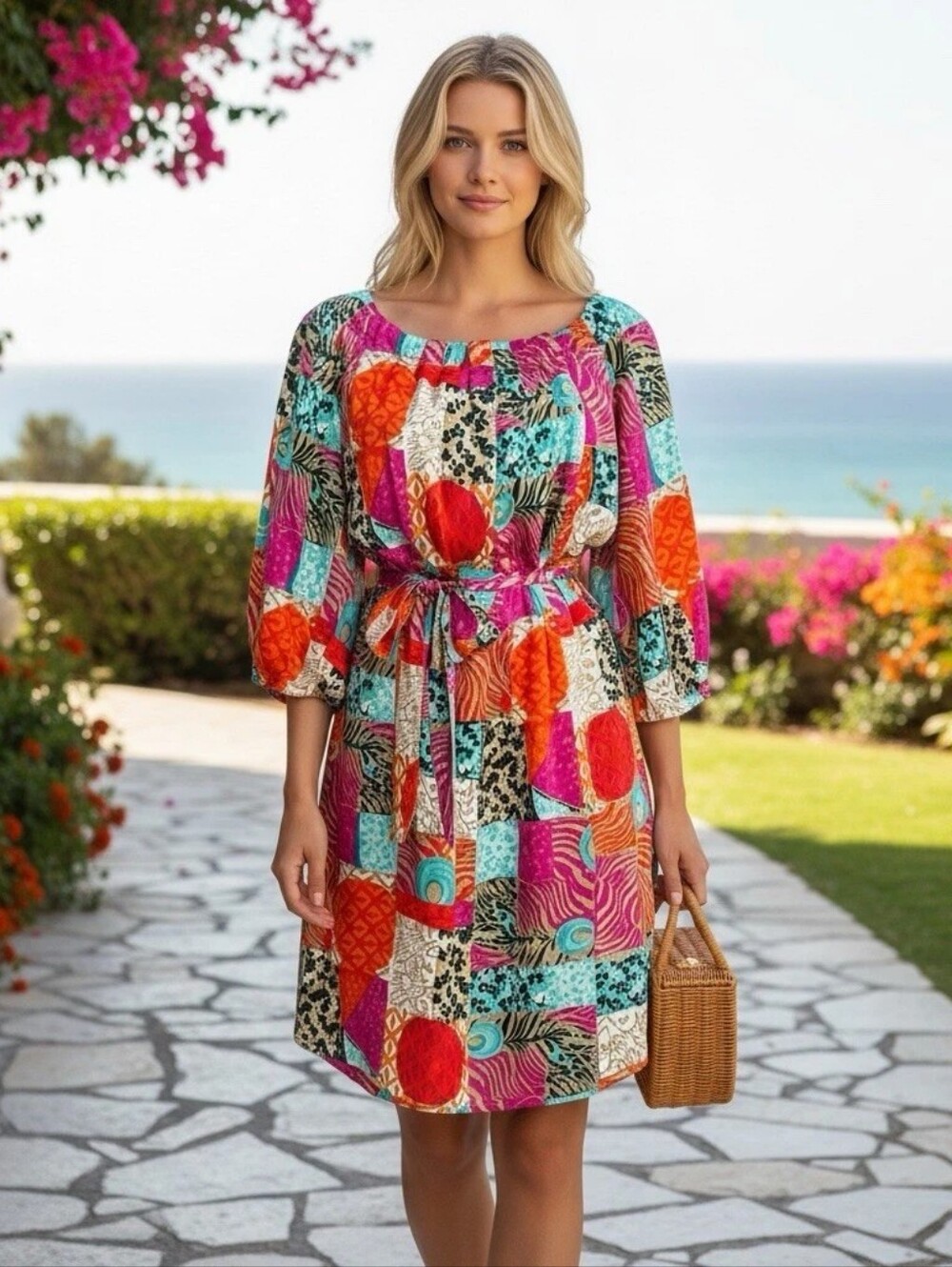 Lilly Pulitzer - Silk Bright Patchwork Print Belted Dress - 10